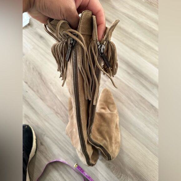 Helmut Lang long suede fringe heeled boots 7.5 - Picture 12 of 14